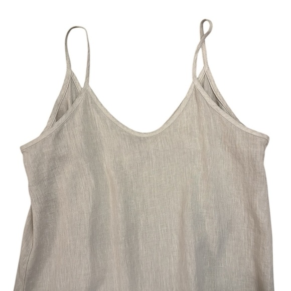 Natural Linen Strappy V-Neck Maxi Dress Ruffle Hem Italy Terzo Millennio Large - Picture 11 of 12